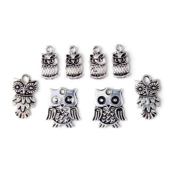 8ct Silver Assorted Metal Owl Charms by hildie & jo, , hi-res, image 2