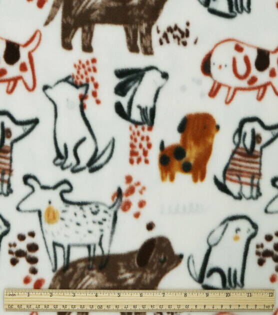 Multiple Sketched Dogs Anti Pill Fleece Fabric, , hi-res, image 3