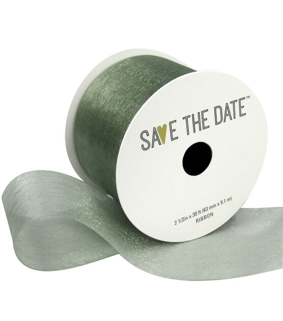 Save the Date 2.5" x 30' Eucalyptus Sheer Ribbon
