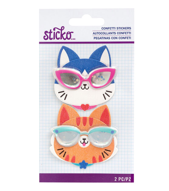 American Crafts Confetti Stickers Cat Glasses