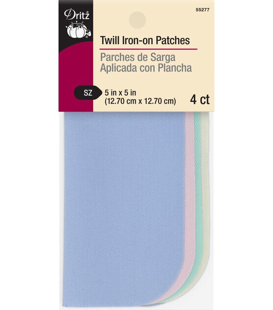 Dritz Twill Iron-On Patches, Light Blue, Light Pink, Aqua & Cream, 4 pc
