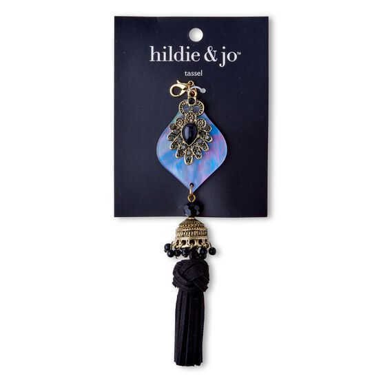 4.5" Black & Antique Gold Tassel With Iridescent Shell by hildie & jo