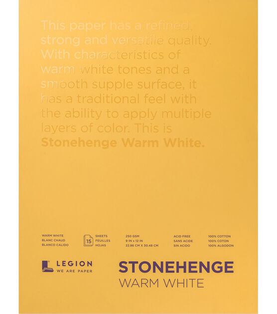 Legion Paper Stonehenge 15 sheet 9''x12'' 90 lb Paper Pad Warm White
