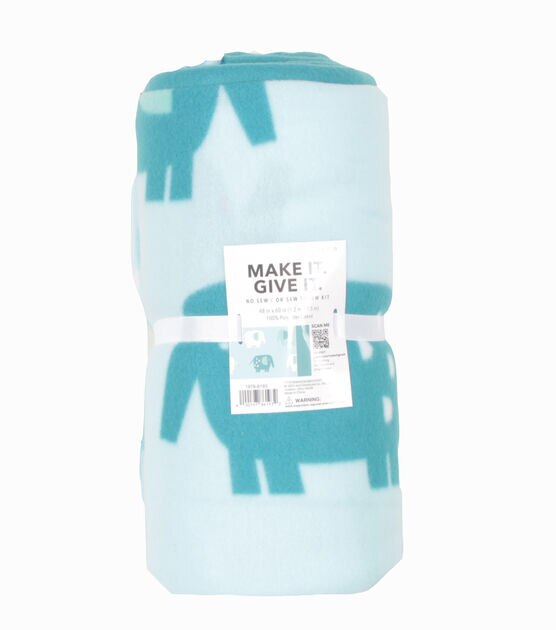 48" Wide Aqua Elephants on Blue No Sew Fleece Blanket By Make It Give It, , hi-res, image 2