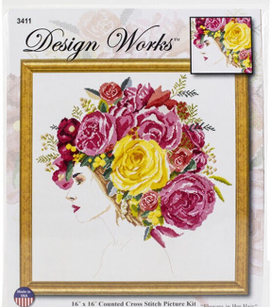 Design Works 16" Flowers in Her Hair Counted Cross Stitch Kit, , hi-res, image 1