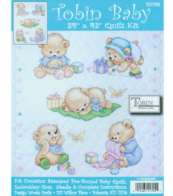 Tobin 34" x 43" Baby Bears Quilt Stamped Cross Stitch Kit