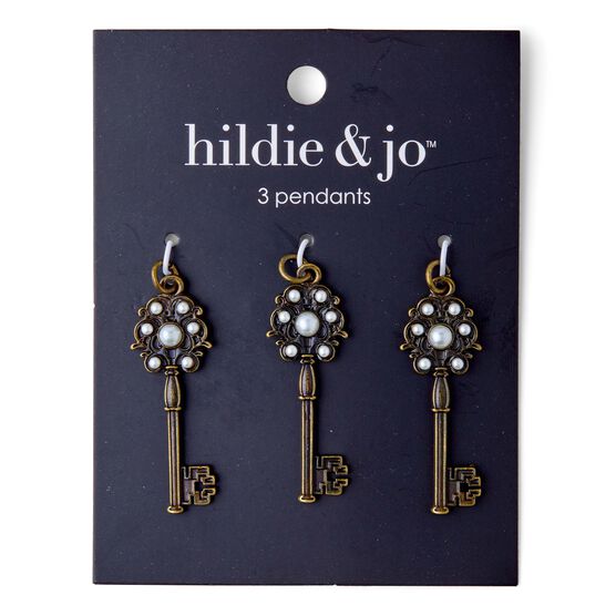 1.5" Antique Gold Key Pendants 3pk by hildie & jo