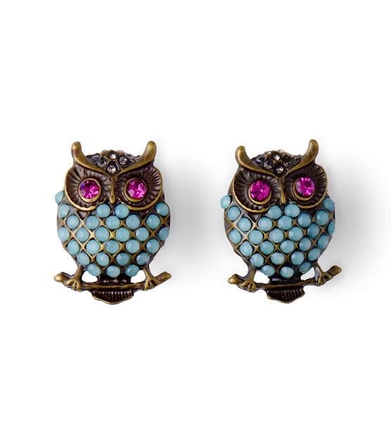 Multicolor Owl Stone Earrings by hildie & jo, , hi-res, image 2