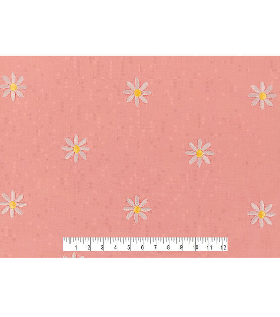 Daisy Embroideries on Peach Quilt Cotton Fabric by Keepsake Calico, , hi-res, image 4