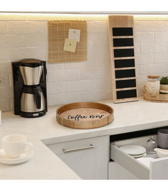 Elegant Designs 13.75" Round Wood Serving Tray w/ Handles, "Coffee Bar", , hi-res, image 8