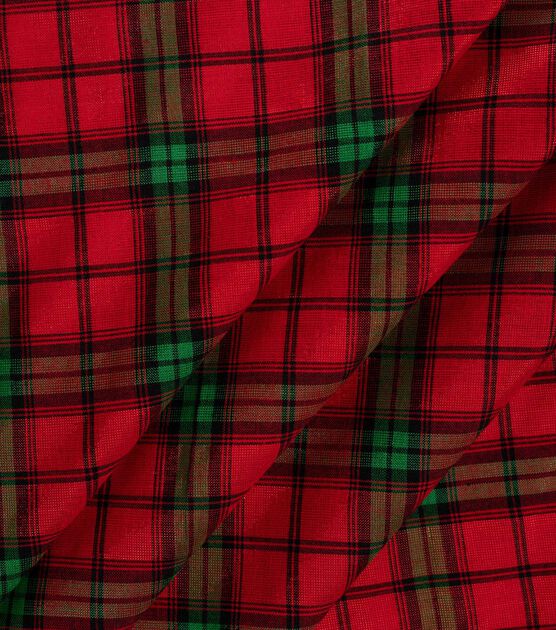 Red Plaid Christmas Metallic Cotton Fabric, , hi-res, image 3
