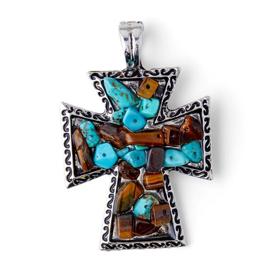 Silver & Turquoise Stone Metal Pendant by hildie & jo, , hi-res, image 2