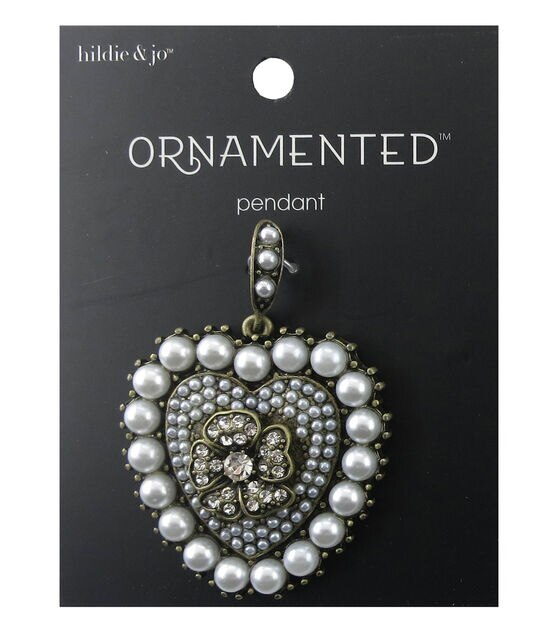 hildie & jo Ornamented Heart Antique Gold Pendant Pearl & Crystal
