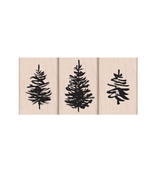 Hero Arts 3 Pack Wood Mounted Rubber Stamps Paintbrush Trees