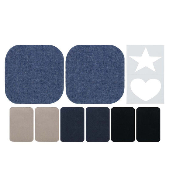SINGER Fabric Iron-On Patches in Denim and Twill, Assorted Sizes, 8 ct, , hi-res, image 2