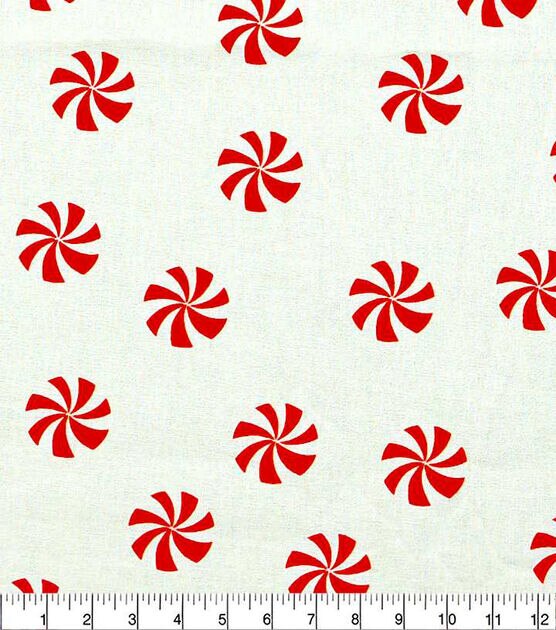 Peppermints on Marshmallow White Christmas Cotton Fabric by POP!, , hi-res, image 2