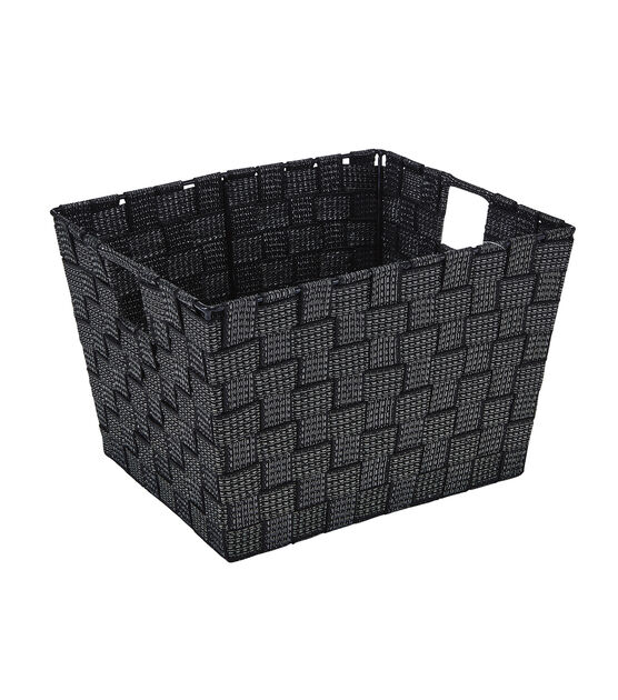 Simplify 10" x 8" Black Lurex Striped Woven Storage Bin With Handles