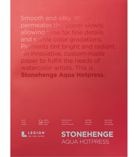Legion Paper Stonehenge Aqua Hotpress 15 sheet 12''x16'' 140 lb Pad