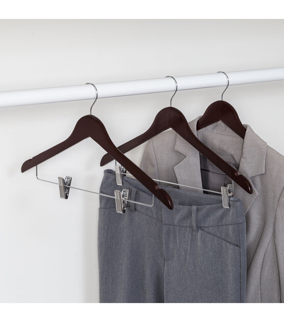 Honey Can Do 17.5" x 10" Cherry Wood Suit Hangers With Clips 12pk, , hi-res, image 2