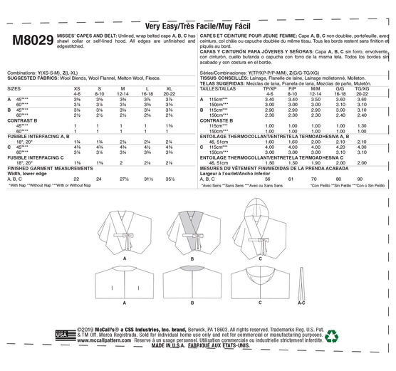 McCall's M8029 Size XS to XL Misses Capes & Belt Sewing Pattern, , hi-res, image 9