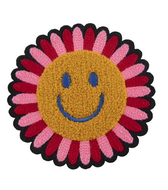 4" Flower Smiley Face Iron On Patch by hildie & jo, , hi-res, image 2