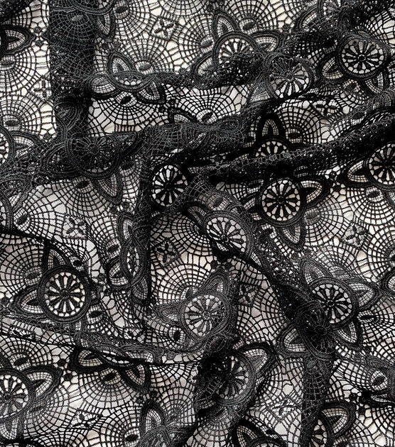 Black Embroidered Lace Fabric, , hi-res, image 3