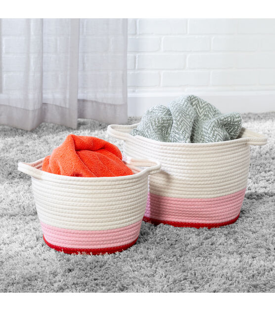 Honey Can Do 12" Pink & White Nesting Cotton Rope Storage Baskets 2ct, , hi-res, image 3