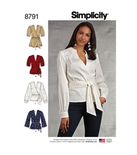 Simplicity S8791 Size 6 to 24 Misses Wrap Tops Sewing Pattern, , hi-res, image 1