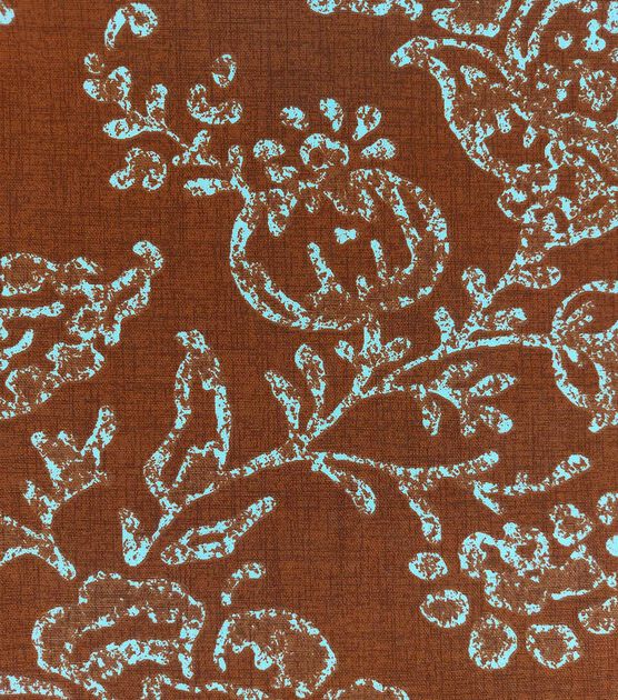 Ornate Flowers Chestnut Cotton Canvas Fabric