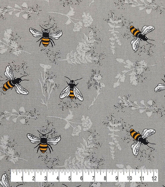 Cotton Canvas Grey Bee Fabric, , hi-res, image 3
