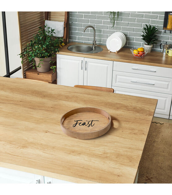 Elegant Designs 13.75" Round Wood Serving Tray w/ Handles, "Feast", , hi-res, image 8