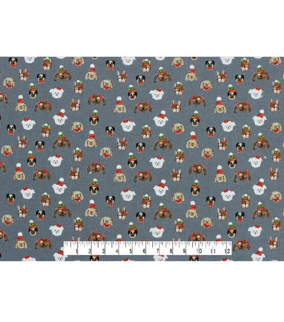 Dog Faces on Gray Christmas Cotton Fabric, , hi-res, image 4
