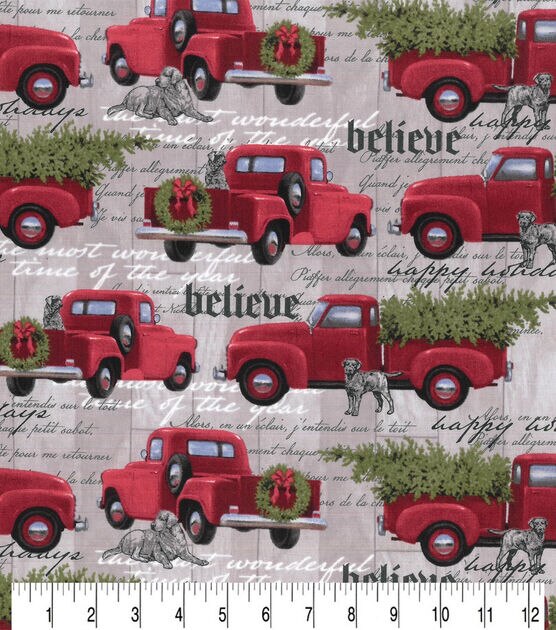 Grayhound & Red Trucks Christmas Cotton Fabric