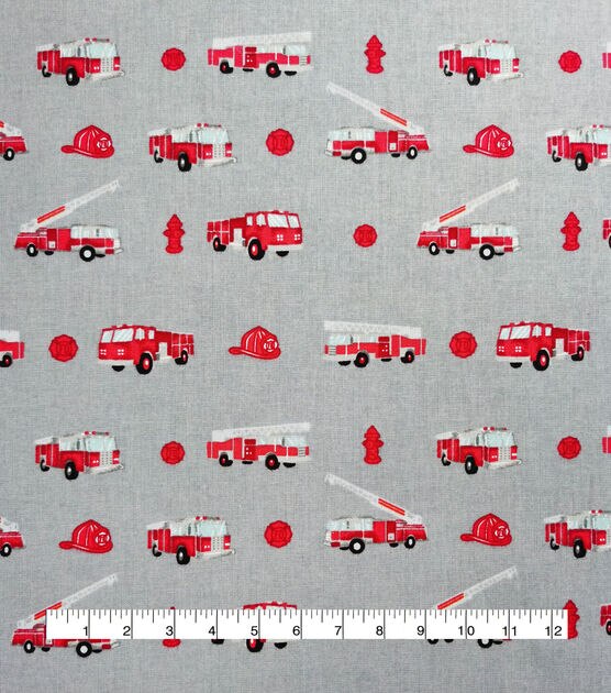 Fire Trucks Linear Nursery Cotton Fabric, , hi-res, image 4