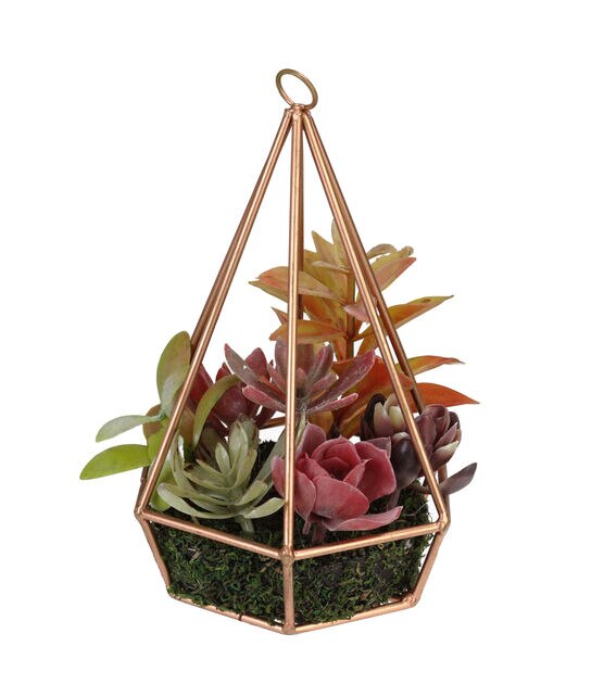 Northlight 9" Artificial Succulents Arrangement in 6-Sided Wire Frame
