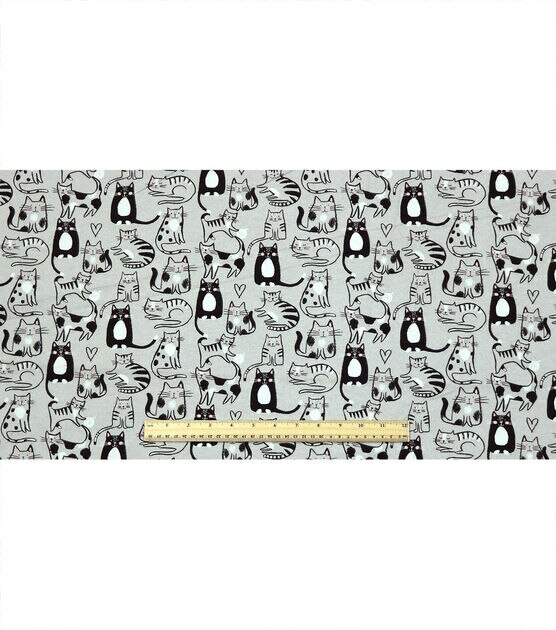 Sketched Kitty on Gray Super Snuggle Flannel Fabric, , hi-res, image 4