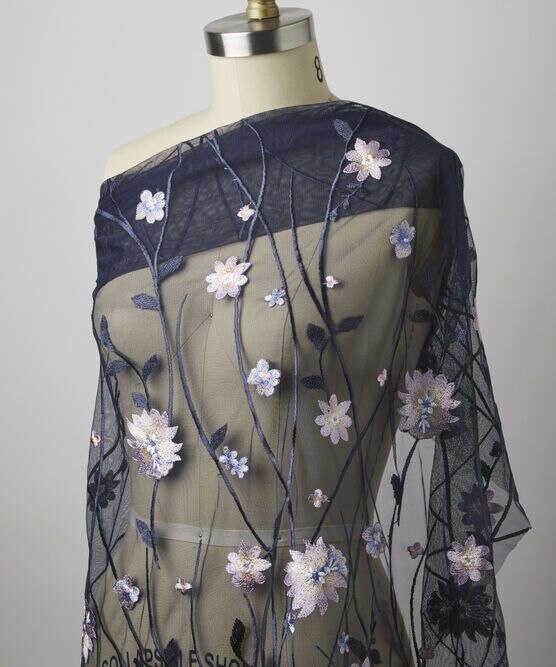 Purple Floral Vine Embroidery Mesh Fabric | JOANN