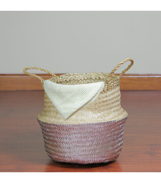 Northlight 13" Beige & Silver Seagrass Belly Wicker Basket, , hi-res, image 3