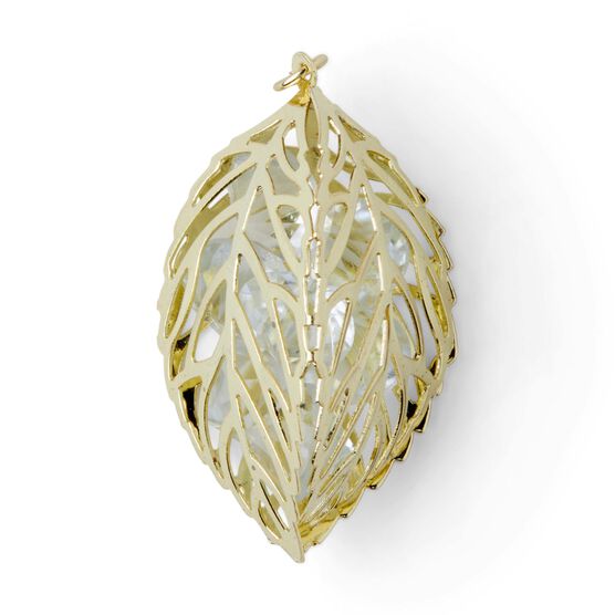 Gold Open Leaf Pendant With Clear Diamond Crystals by hildie & jo, , hi-res, image 2