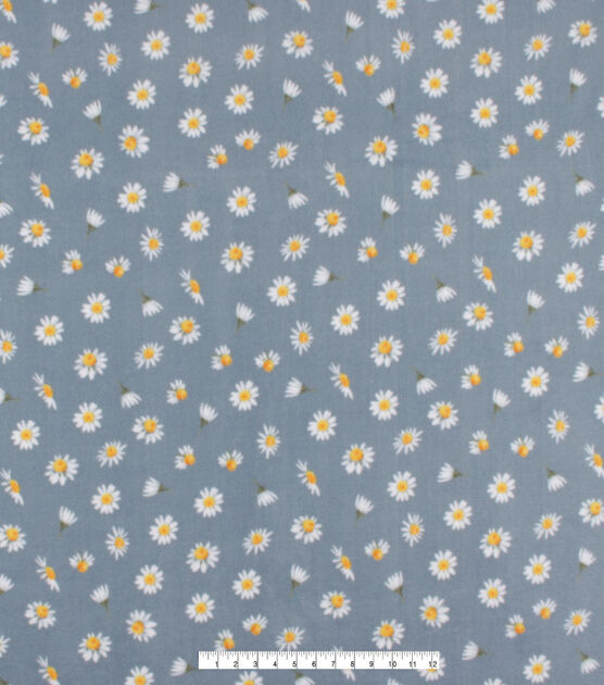 Daisies on Blue Anti Pill Fleece Fabric, , hi-res, image 3