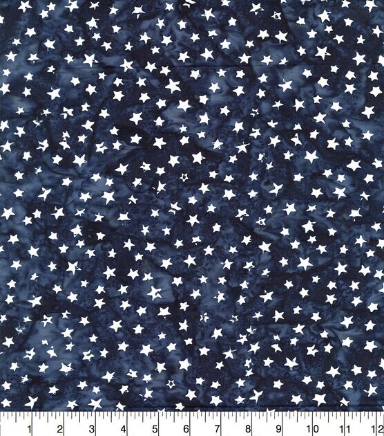 Hi Fashion White Star On Blue Batik Cotton Fabric, , hi-res, image 2