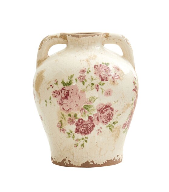 Nearly Natural 8in. Tuscan Ceramic Floral Print Vase