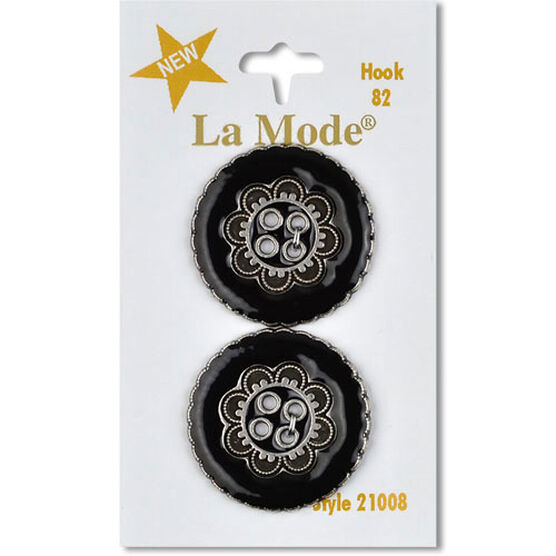 La Mode 1 1/8" Core Black & Silver 4 Hole Buttons 2pk