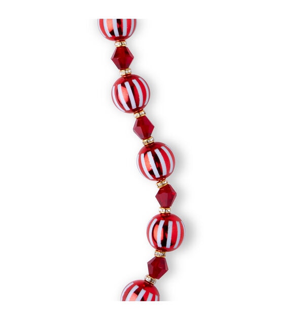 7" White Stripes on Red Mixed Material Strung Beads by hildie & jo, , hi-res, image 3