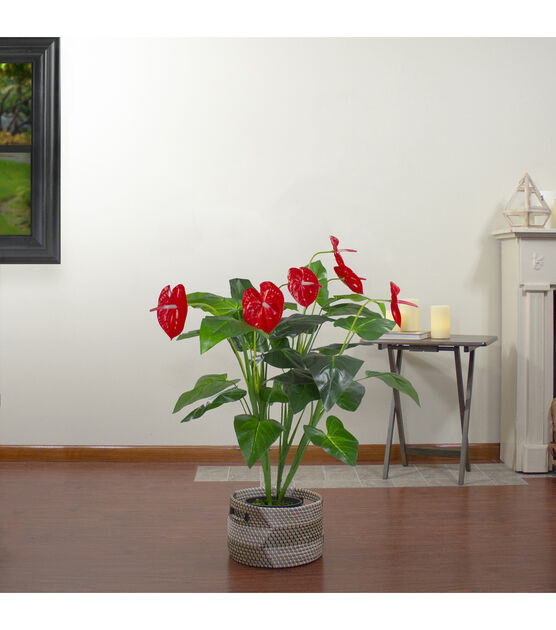Northlight 41" Red and Black Potted Tropical Artificial Anthurium Plant, , hi-res, image 2