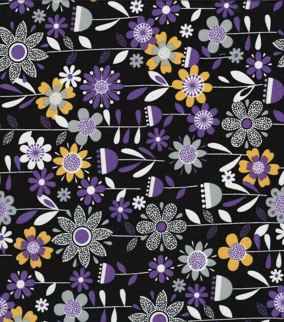 Bold Flowers on Black Quilt Cotton Fabric by Quilter's Showcase