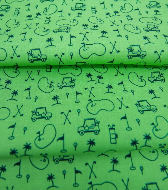 Golf Icons On Green Novelty Cotton Fabric, , hi-res, image 4
