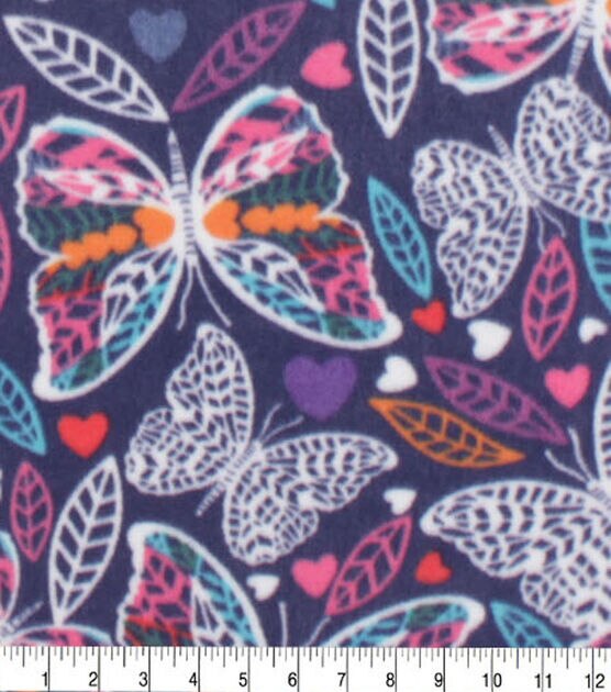 Butterfly Outlines on Purple Anti Pill Fleece Fabric, , hi-res, image 3