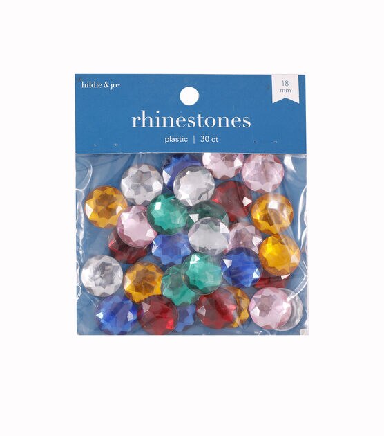 18mm Multicolor Round Plastic Rhinestones 30pk by hildie & jo