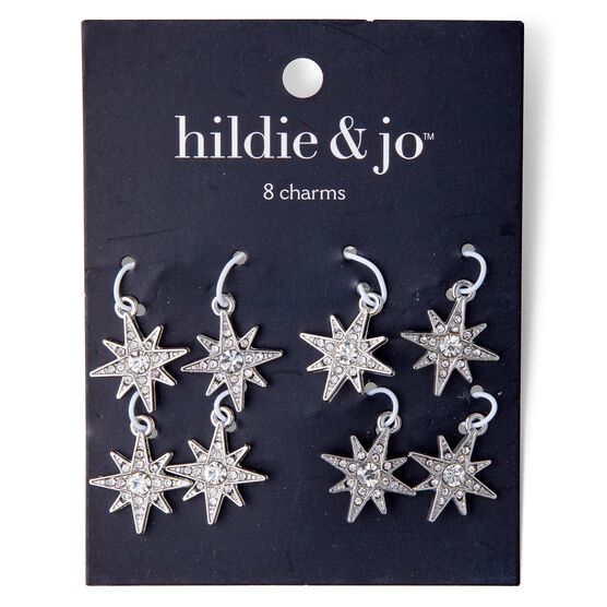 8pk Silver Point Star Crystal Charms by hildie & jo